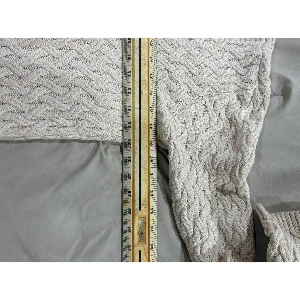 Jeanne‎ Pierre Cream Cotton Cable Knit Crew Neck Sweater Womens XL Curved Hem